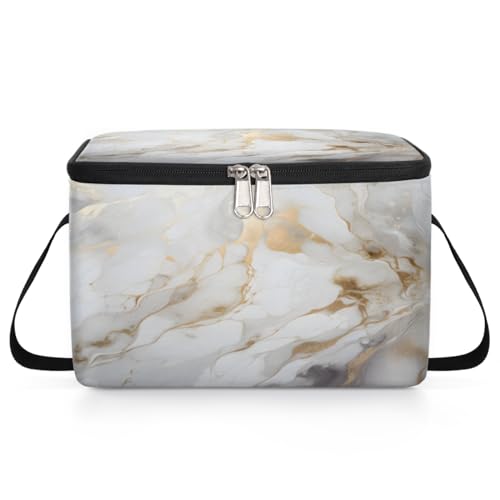 GzLeyigou White Gold Marble Lunch Bags for Women Men 9 Cans, Hot & Cold Food Delivery Bag Insulated Grocery Bag Insulated Lunch Box Art Painting Cooler Bag for Office Work Picnic Beach