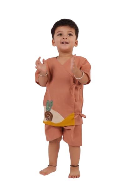 Image of Organic Cotton Jhabla Set for Infants and Toddlers | Front Buttons Unisex Jabla | Soft Mulmul