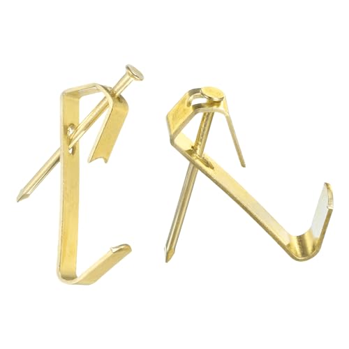 Image of uxcell Picture Hangers, 25Pcs 30lb - Metal Picture Hanging Kit with Nails, Picture Frame Hooks on Drywall Wooden Wall for Clock, House Decoration (Gold)
