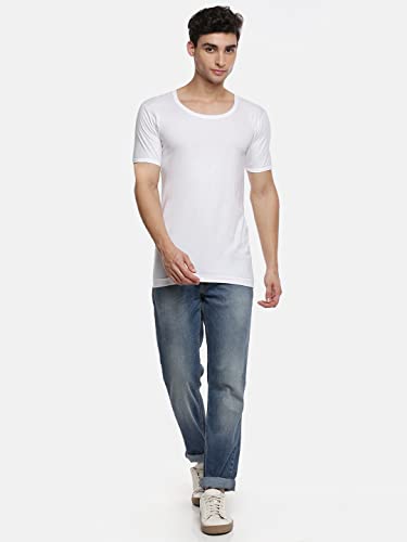 Image of RAMRAJ COTTON Men's White Round Neck Half Sleeve Cotton Undershirt /Vest /Banian| Comfy Ultrasoft Fabric