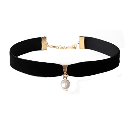 Prosy Collier ras du cou réglable en velours noir avec perles dorées pour femmes et filles
