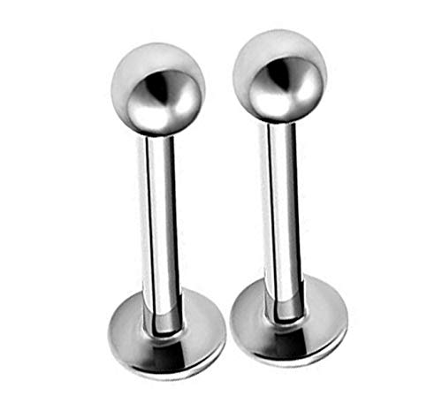 2 Pieces Silver Lip Ring Set | Black Spike Stud Body Piercing Jewelry for Men, Women, Boys & Girls | Stainless Steel Fashion Nose, Ear & Lip Accessories