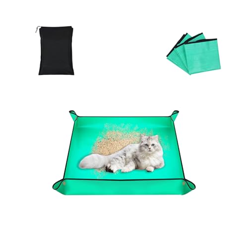 3 Pack Green Travel Litter Box for Cats,Portable Foldable Waterproof Collapsible Cat Litter Box,Ideal for Travel,Hotel,Camping&Outdoor Activities,Large Size 21.7×21.7×3.2 Inch, Mess-Free,Gardening Mat