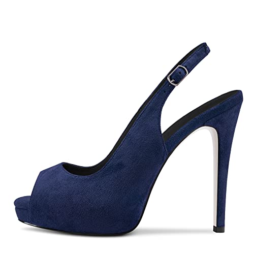 Saekcted Women Stiletto High Platform Heel Peep Open Toe Sandals Slingback Casual Dress 4.7 Inches Heels2