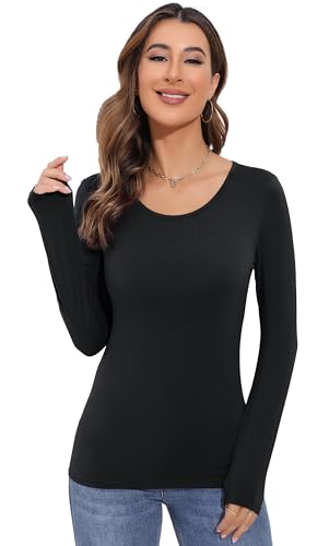 Women's Long Sleeve T-Shirt Scoop Neck Rayon Slim Fit Stretchy Layer T Shirts Tops3