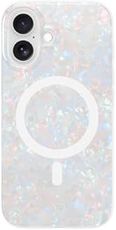LONLI Hue - Magnetic Case for iPhone 16 - [Compatible with Magsafe] - [360° Shock-Absorbent Bumper] - [Cute and Unique Phone Cover for Girls and Women] - White Pearl Tort