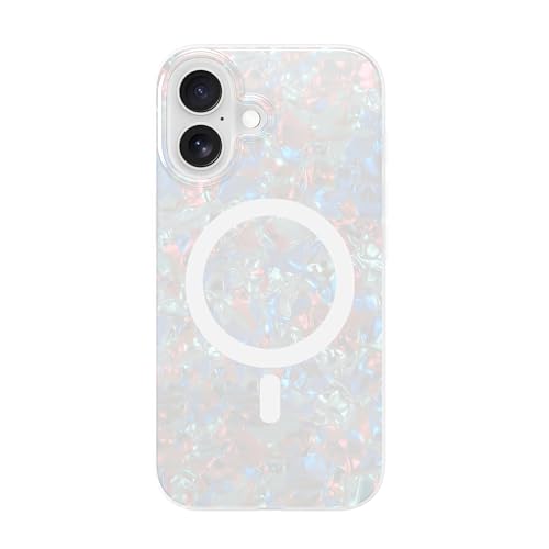 LONLI Hue - Magnetic Case for iPhone 16 - [Compatible with Magsafe] - [360° Shock-Absorbent Bumper] - [Cute and Unique Phone Cover for Girls and Women] - White Pearl Tort