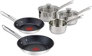 Tefal Elementary 5 Piece Set with 14 cm Milk 16/18 cm Saucepans with Lids and 20/24 cm Frying Pans, Stainless Steel, Silver