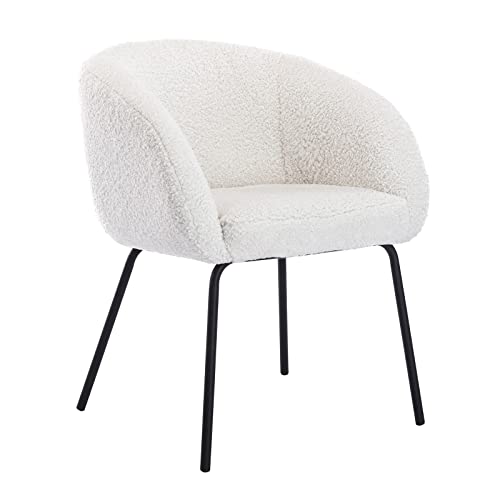 chairus Fauteuil en Fausse Fourrure Chaise de Salle à Manger Chaise Rembourré pour Chambre à Coucher Salon avec Pieds en Métal (Blanc) Cover