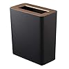 YAMAZAKI Rin’ 3195 Papierkorb-Mülleimer für Wohnzimmer, Büro, Arbeitszimmer, Stahl, Holz, schwarz, L 28 x B 15 x H 30 cm