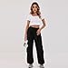 Hiking Pants Women Casual Elastic Waisted Travel Pants Summer High Waist Lightweight Athletic Cargo Joggers with Pockets（Black,Small）
