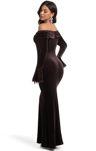 Image of HOYISHION Women's Off The Shoulder Floral Lace Maxi Dress White Bridesmaid Wedding Party Maternity Photoshoot Long Dresses