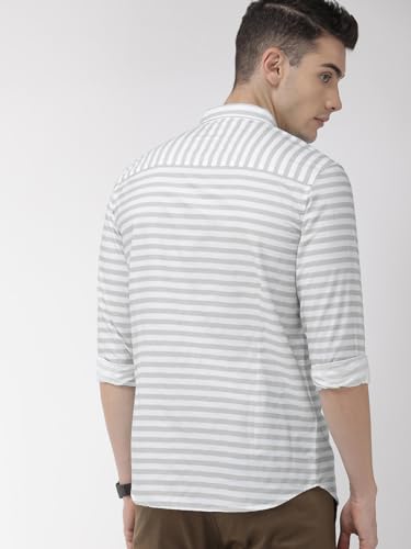 Image of IndoPrimo Men's Regular Fit Soft Poly Cotton Stripe Casual Shirt for Men (in, Alpha, L, Grey)