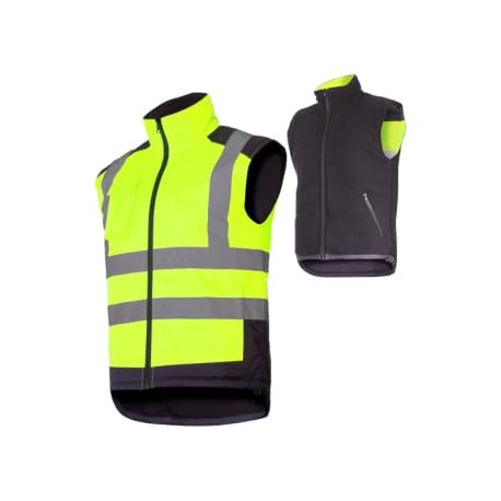 K&G Profi Arbeitsweste Lahti PRO L41313 NEON GELB Doppelseitige Warnweste Winterweste Herrenweste Bodywarmer Warmweste Herren Warm Weste (L)