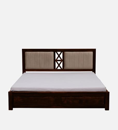 Image of EXCEL International Solid Sheesham Wood Queen Size Bed Without Storage | Wooden Double Bed & Upholstered Cushined Headboard for Bedroom | Rosewood, Provincial Teak Finish