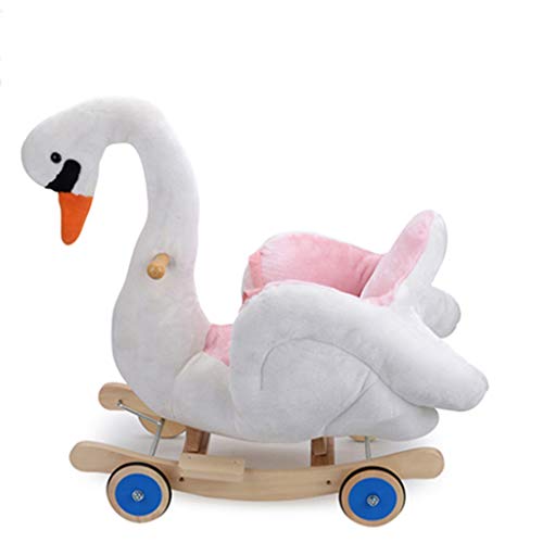 Schaukelpferd QIQIDEDIAN Holz für Kinder mit doppeltem Verwendungszweck ohne Musik Kinder (Color : White)