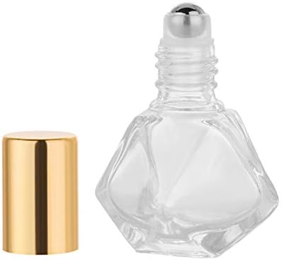 6Pcs 5ml (1/6 oz) DIY Travel Essential Oil Roller Bottle Polygonal Clear Glass Cosmetic Contaners Vials for Essential Oils Perfumes Aromatherapy, 1pc Funnel and Dropper, Roll on Bottles with Gold Cap