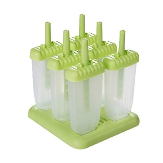 Andifany 6 Pack No BPA Reusable Ice Cream DIY Molds Holders with Tray and Sticks Popsicles Maker Fun for Kids-Green