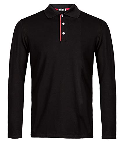 Kuson Herren Polo Shirt Poloshirt Langarm Elegante Langarmpolo kontrastfarbene Details für Männer Schwarz M Cover