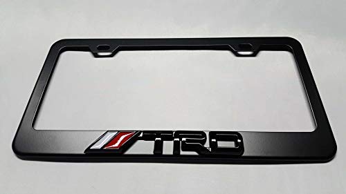 Usudu for TRD Logo Emblem Stainless Steel License Plate Frame Rust Free W/Bolt Caps for Tacoma 4Runner Tundra (Black+Black Logo)