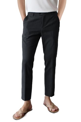 Image of GINGTTO Linen Pants Men Black Slim Fit Tapered Casual Linen Beach Pants 34x28