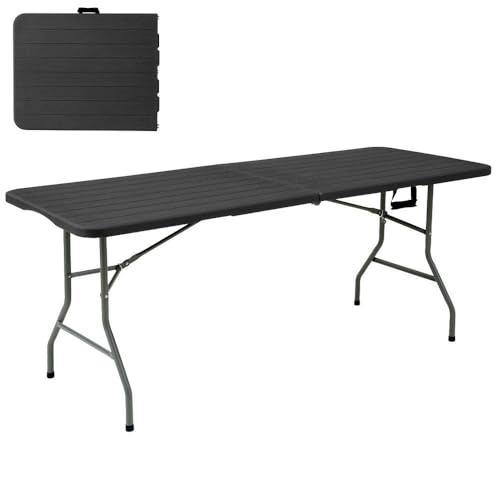 LOLAhome - Mesa dobrável mala cinzento-escuro efeito de madeira de 180 x 74 cm, resistente e fácil de montar, com estrutura de aço anticorrosivo e HDPE. Ideal para exteriores, atering, terraço e