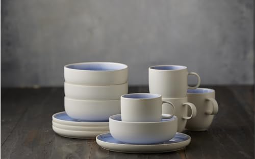 Set de brunch 12 pces North blanc mat et bleu pour table design