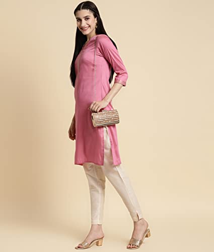 Image of rangita Pink Polyester Knee Length Solid Straight Kurti for Women | Kurta for Women