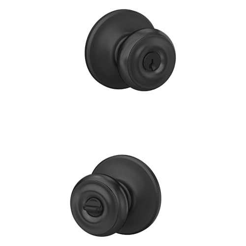 Image of Schlage F51A GEO 622 COH Georgian Door Knob with Cohen Trim, Keyed Entry Lock, Matte Black