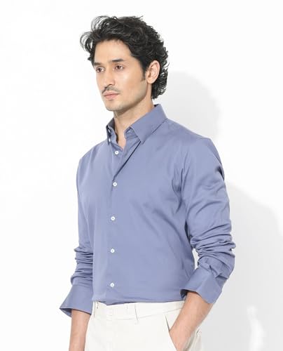 Image of Rare Rabbit Men Regular Fit Solid Beige Satin Long Sleeve Button Shirt