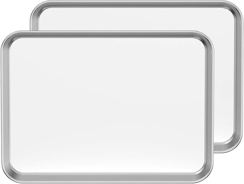 Baking Sheets Set of 2, Stainless Steel 2-Piece Cookie Sheet, Toaster Oven Baking Pan Set, Rectangle Size 16 x 12 x 1 inch, Healthy & Non Toxic, Mirror Finish & Rust Free, Dishwasher Safe(16inch)