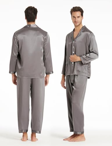 Image of LilySilk 100% Silk Pajamas for Men Soft 19MM Real Mulberry Silk Sleepwear Mens Silk Pajamas Set Lightweight Male Pjs
