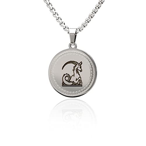 LaraZeidler Berlin Sternzeichen Kette individuelle Namen Datum Gravur auf der Rückseite für Damen und Herren Edelstahl mit Tierkreis Sternbild Zodiac Anhänger Steinbock Cover