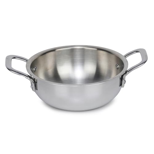 Image of HORNBILLS Stainless Steel Triply Kadhai | Compatible with All Modern Cooktops | 32 cm Dia | Even Heat Distribution | Gas & Induction Compatible | 5.5 L Capacity | Silver | 5 Years