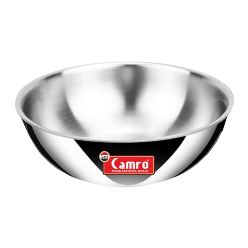 Image of Camro Tripro Triply Artisian Tasla | kadhai Without lid 16 NO 5.8 Liters Cook | Serve, for Deep-Fry | Saute | Stir-Fry | Mixing Desserts Gravy, Induction Friendly & Gas Ready, 6-Year Warranty