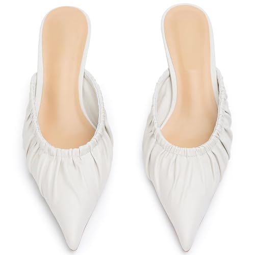 FIFSY Women Pointed Toe Heels Closed Toe Pumps Backless Heel Slip On Kitten Heels for Women Scrunch Mules Sexy Sandals Dress Party Wedding Shoes2