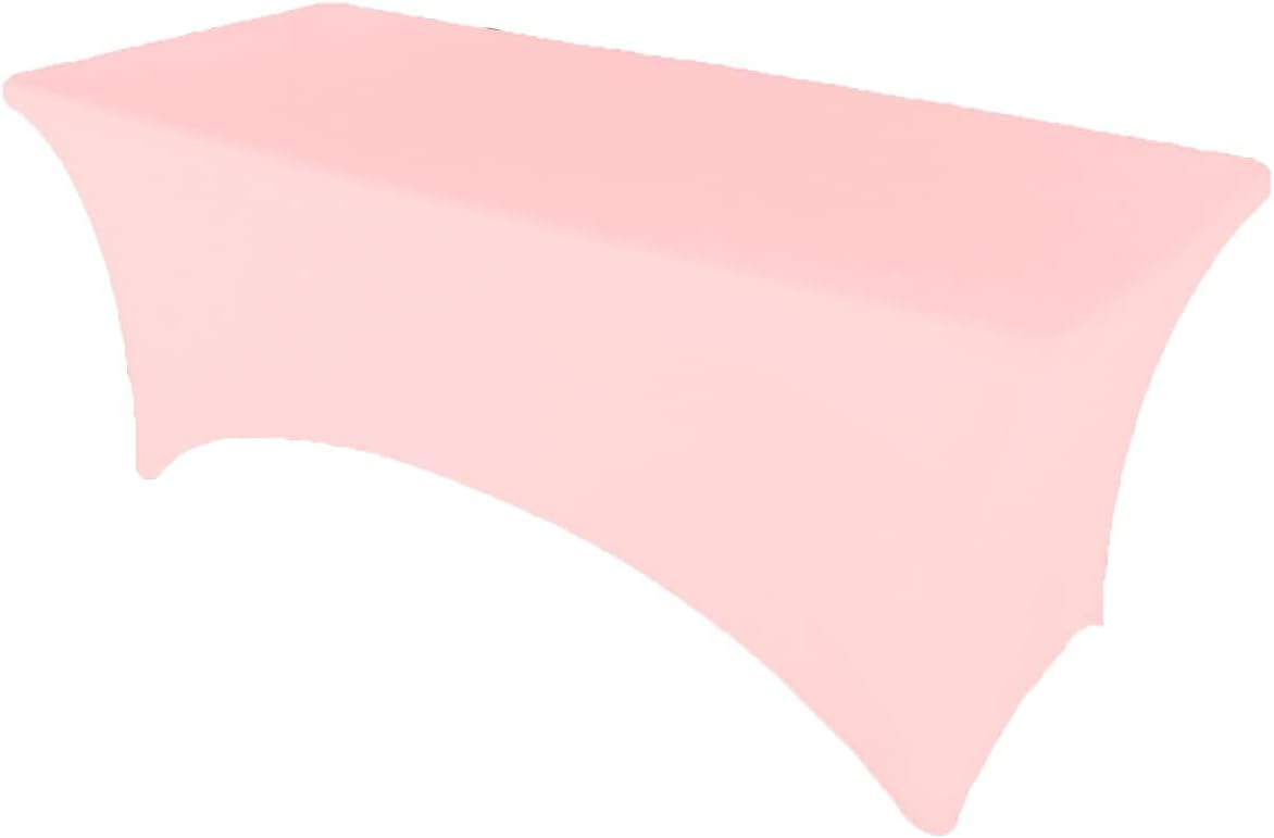 GWHome 6 ft Spandex Fitted Stretch Tablecloth Rectangular Table Cover Wedding Banquet Party (Pink, 6 ft)