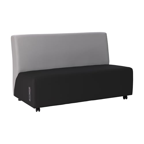 Image of FDP Pro Series Upholstered Armless Mobile Sofa with Tech Outlet, USB Charging and Locking Casters for Portability Commercial Seating for Hotel Lobby, Office, Restaurant, Waiting Room - Black /Gray