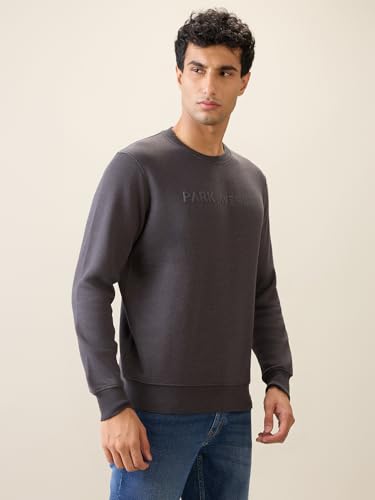 Image of Park Avenue Men Full Sleeve Slim Fit Solid Pattern Cotton Polyester Blend Regular Neck Regular Neck Casual Sweatshirt