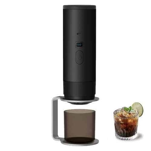 Cafetera portátil, mini cafetera para acampar, con batería de 7800 mAh, soporte para goteo de café, autocalentamiento, compatible con café molido y cápsulas de café black