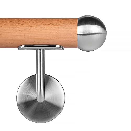 Main courante en bois de hêtre légèrement tamisée Ø 42,4 mm Main courante murale 130 cm 2 supports boule