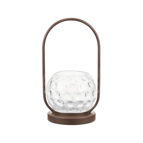 装飾ガラス花瓶, 置物, アーチ型ガラスキャンドルホルダー, アンティークブロンズ調スタンド付き (茶色, 16X13cm)