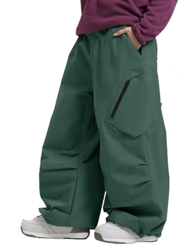 GSOU SNOW Womens Mens Snowboard Pants Baggy Cargo Ski Snow Pants Loose Fit Waterproof Windproof Insulated Green