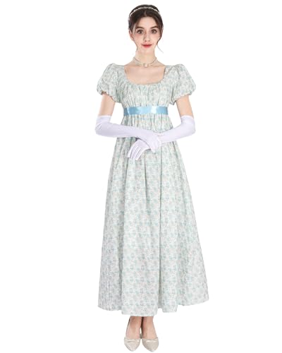 Fccam Vestido Regency Para Mujer Jane Austen Largo Vintage Vestido De Baile Victoriano Con Guantes Vestido De Estilo Imperio, M