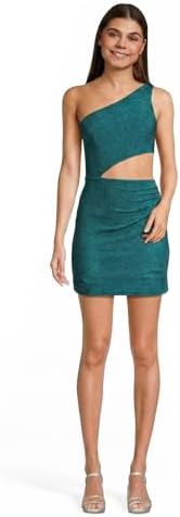 David's Bridal The Edit Studio One Shoulder Metallic Mini Dress with Cutout, Coc