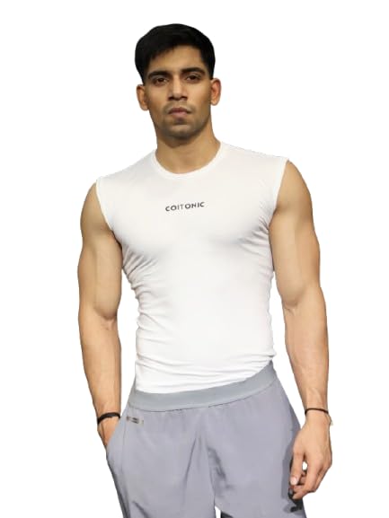 coitonic Men Compression Sleeveless Round Neck T-Shirt for Gym and Sports Wear-picture-32