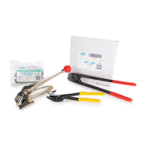 Image of IDL Packaging PRO 5 /8 inch x 300' Steel Strapping Kit, 1400 lbs Break Strength - Professional Grade Tools & Mini Strapping Coils - Enough Strapping and Seals for 150 Uses Before Refill