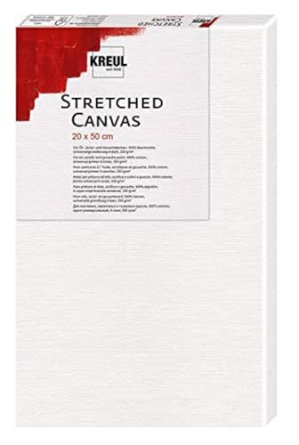 KREUL 592050 - Stretched Canvas, châssis 20 x 50 cm qualité débutant, pour peinture acrylique et gouache, toile en coton avec 4 couches de fond, Blanc