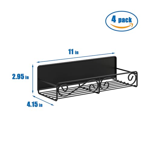Image of Magnetic Spice Rack for Refrigerator, 4 Pack Strong Magnetic Shelf for Spices, Jars, Bottles, Perfect Space Saver for Small Kitchen /Apartment (Black, 4pack)