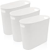3 Pack Narrow Office Trash Can 3.2 Gallon Slim Waste Basket, Plastic Bathroom Wastebasket Slim Garbage Can Container Bin with Handle for Narrow Spaces Bathroom Bedroom Kitchen Office at Home, White